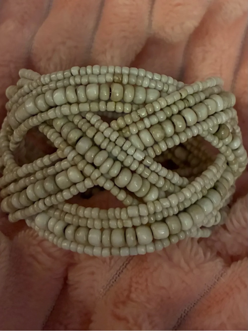 Beaded Woven Cuff Bracelet - Cream